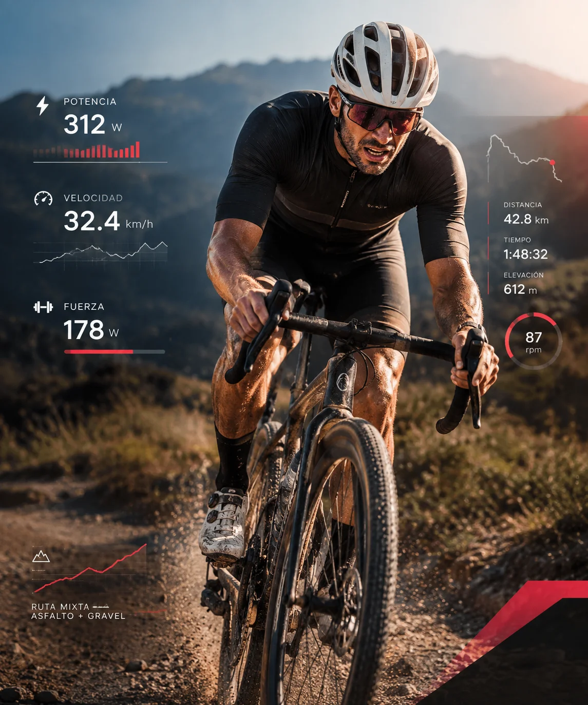 Ciclista entrenando en ruta de gravel con Rural Coach, el plan de entrenamiento de Rural Cycle